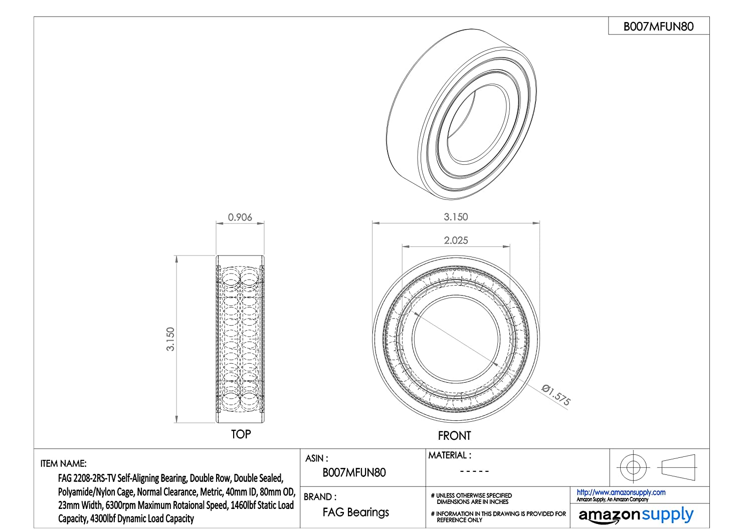 FAG 2208-2RS-TV Self-Aligning Bearing